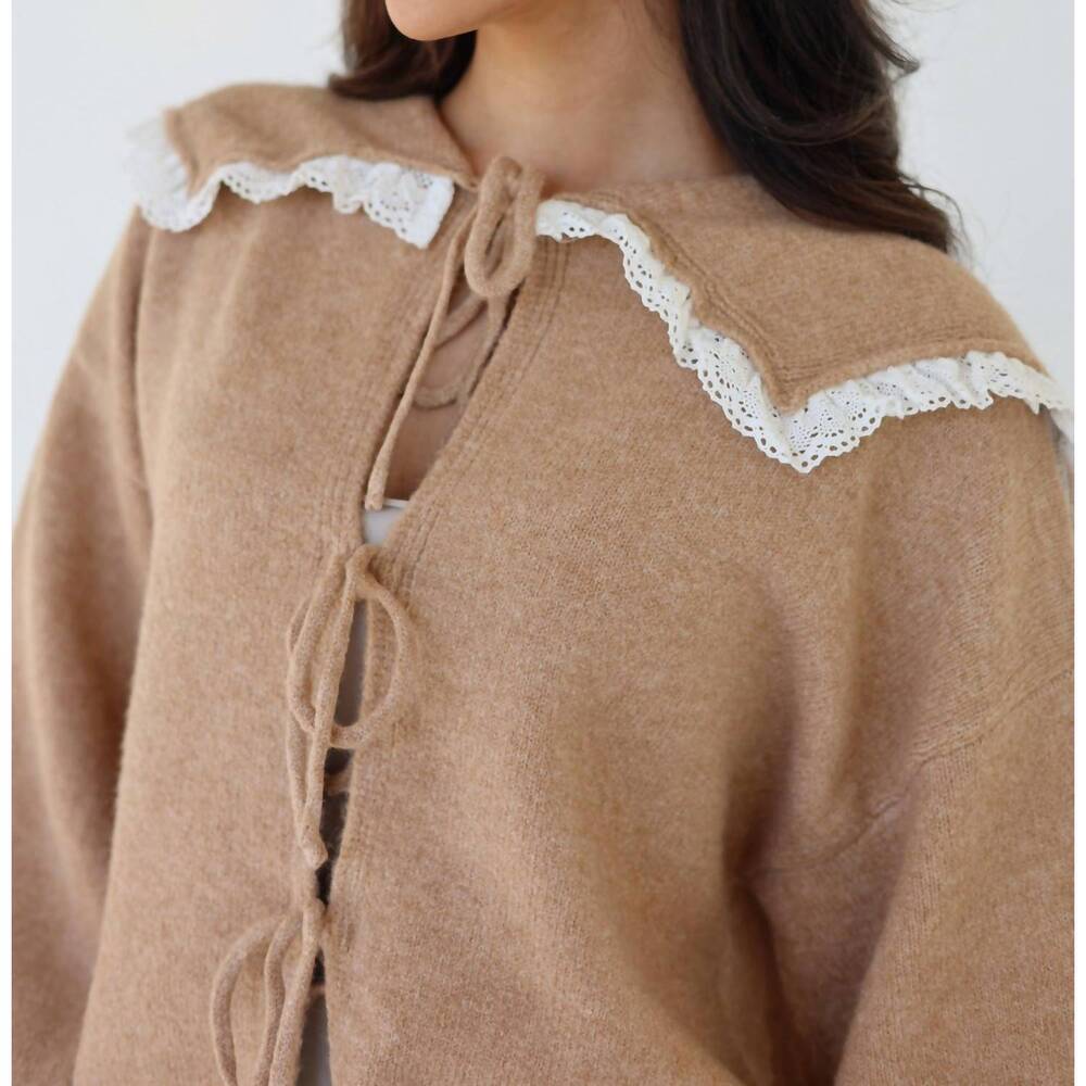 NEW KLESIS opalite lace collar sweater in caramel - Picture 3 of 3